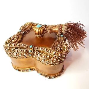 Trinket Box with tassel, hand painted, gold colored by Adore